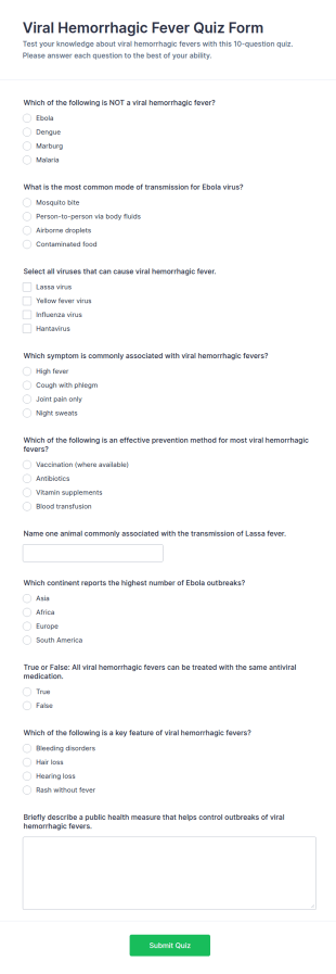 Viral Hemorrhagic Fever Quiz Form Template