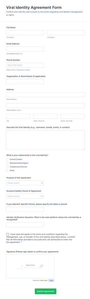 Viral Identity Agreement Form Template
