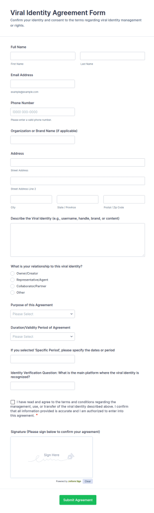 Viral Identity Agreement Form Template