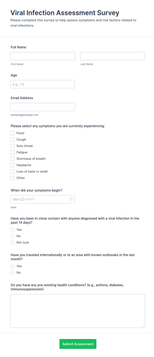 Viral Infection Assessment Survey Form Template