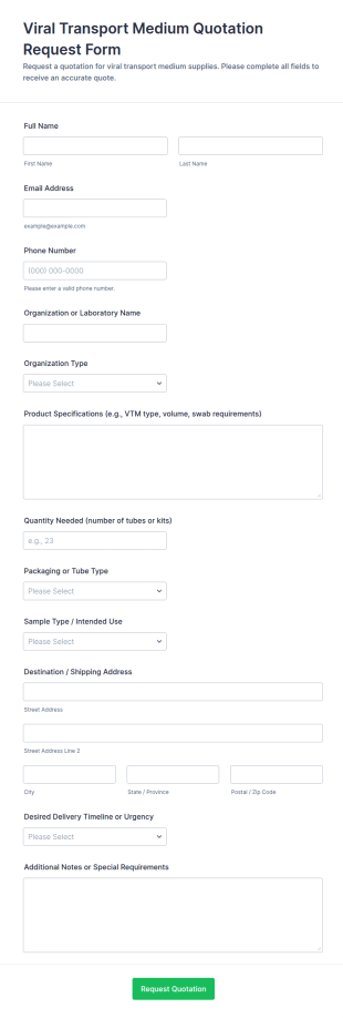 Viral Transport Medium Quotation Request Form Template