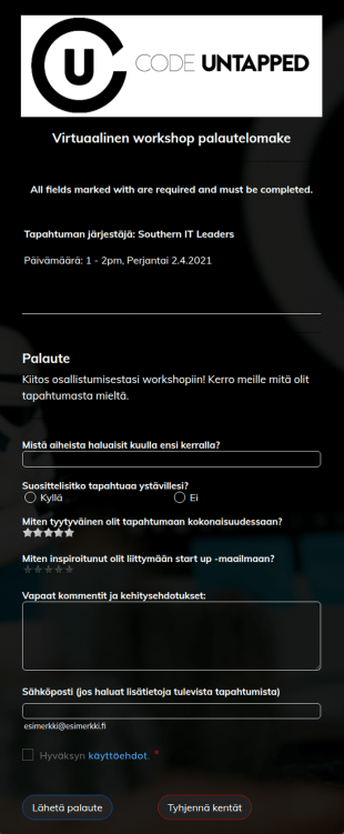 Virtuaalinen Workshop Palautelomake