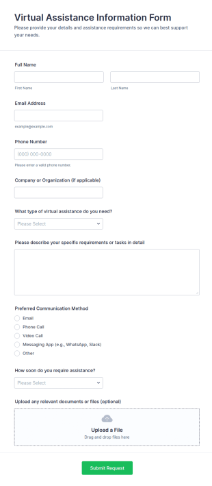 Virtual Assistance Information Form Template
