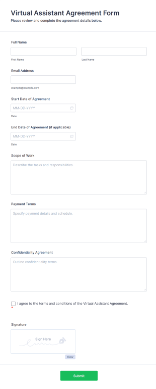 Virtual Assistant Agreement Form Form Template