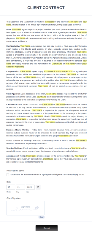 Virtual Assistant Contract Template Form Template