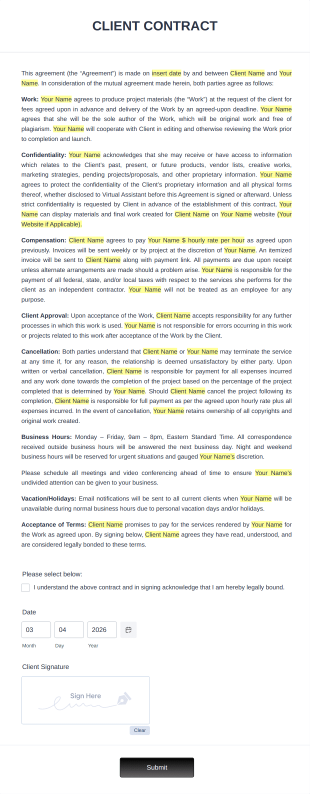 Virtual Assistant Contract Template