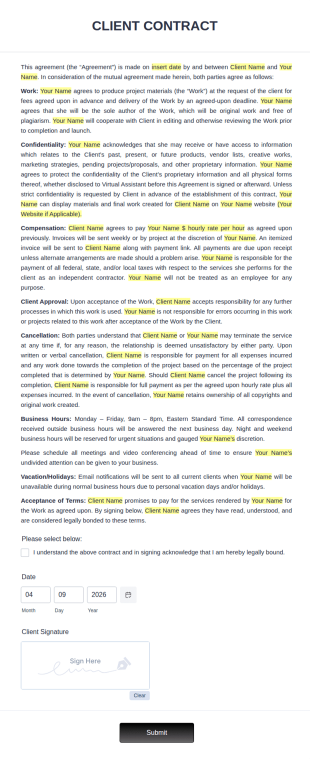 Virtual Assistant Contract Template