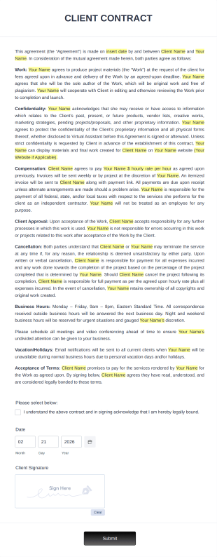 Virtual Assistant Contract Form Template