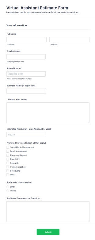 Virtual Assistant Estimate Form Template