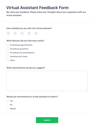 Virtual Assistant Feedback Form Template