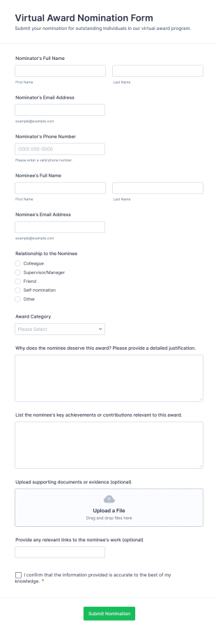 Virtual Award Nomination Form Template