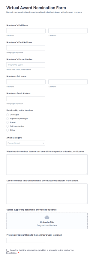Virtual Award Nomination Form Template
