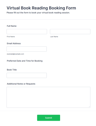 Virtual Book Reading Booking Form Template