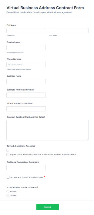 Virtual Business Address Contract Form Template