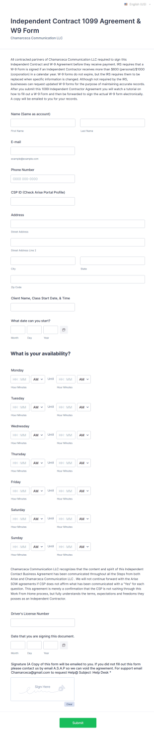 Independent Contractor Business Agreement Form Template