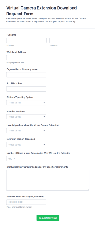 Virtual Camera Extension Download Request Form Template