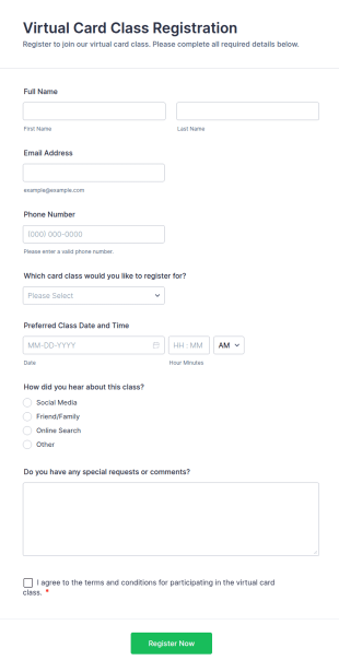 Virtual Card Class Registration Form Template
