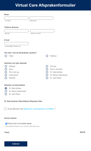 Virtual Care Afsprakenformulier