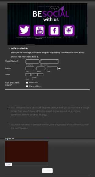 Beauty Salon Check In Form Template