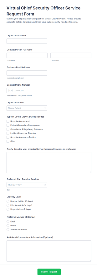 Virtual Chief Security Officer Service Request Form Template