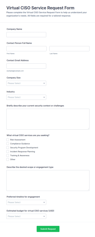 Virtual CISO Service Request Form Template