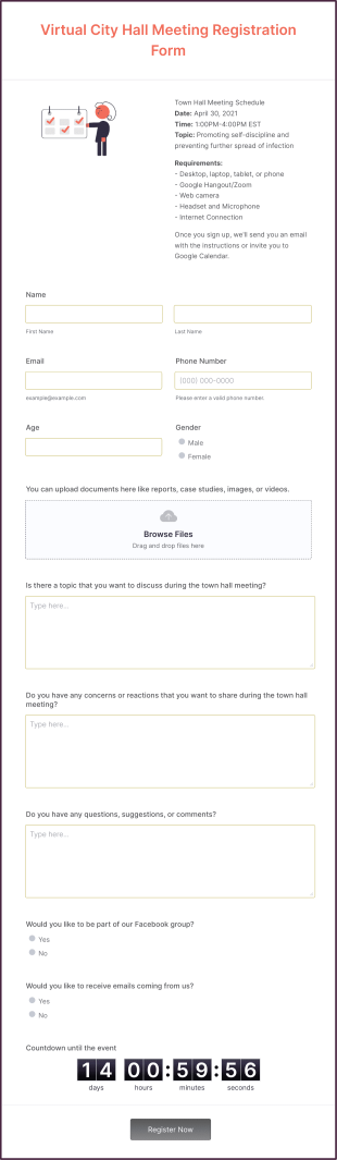 Virtual City Hall Meeting Registration Form Template
