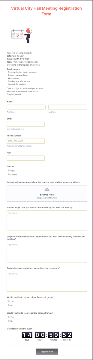 Virtual City Hall Meeting Registration Form Template
