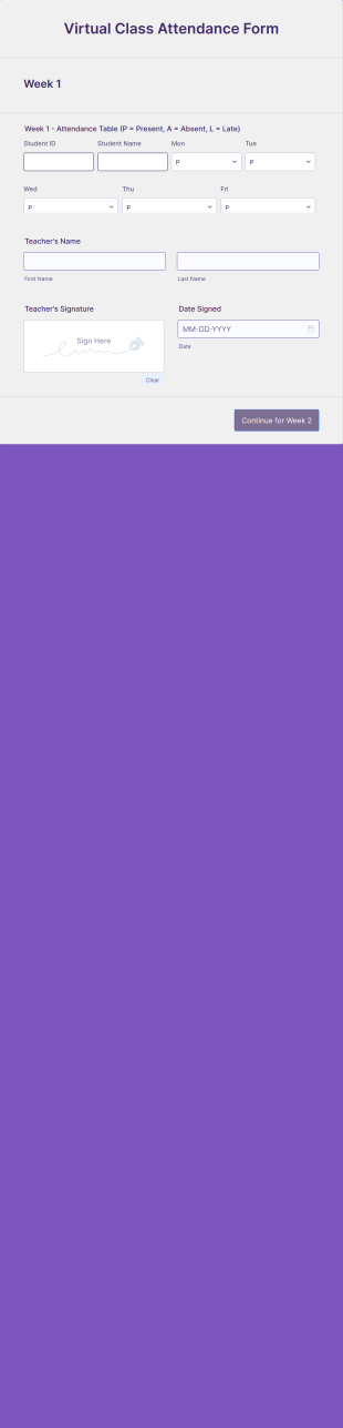 Virtual Class Attendance Form Template