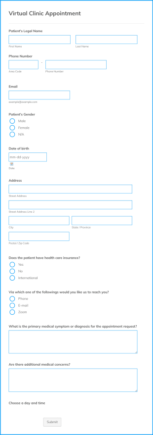 Virtual Clinic Appointment Form Template