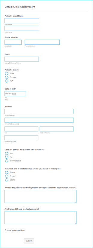 Virtual Clinic Appointment Form Template