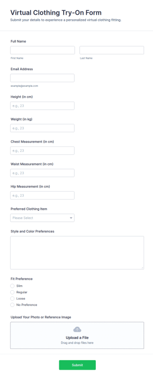 Virtual Clothing Try On Form Template