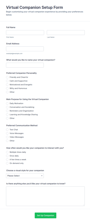 Virtual Companion Setup Form Template