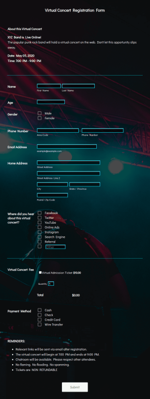 Virtual Concert Registration Form Template