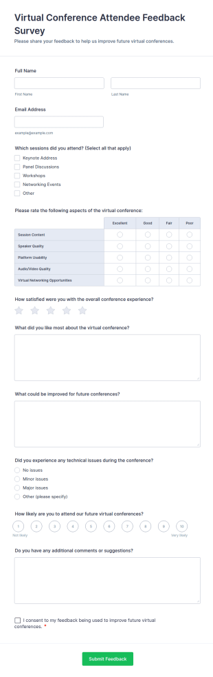 Virtual Conference Attendee Feedback Survey Form Template