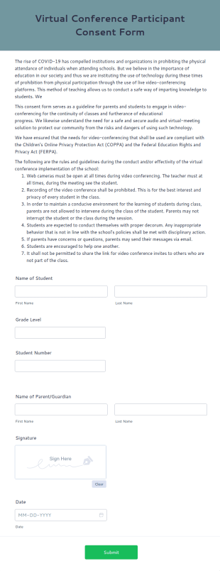 Virtual Conference Participant Consent Form Template