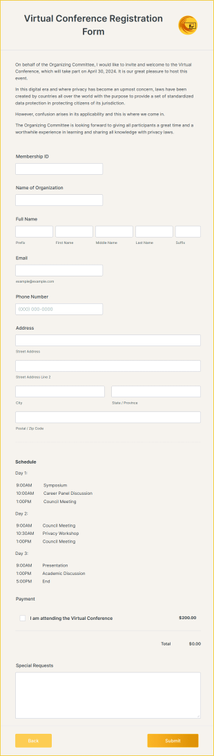 Virtual Conference Registration Form Template