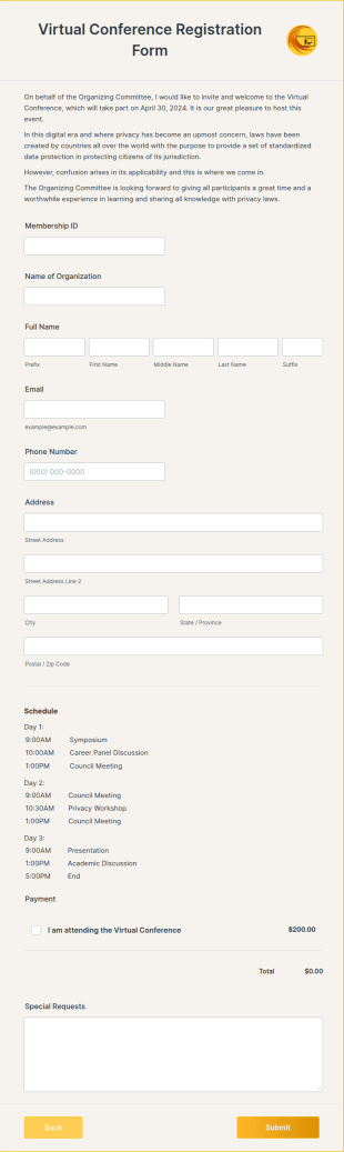 Virtual Conference Registration Form Template