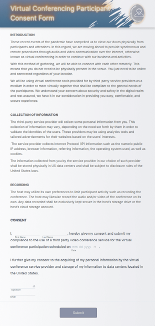 Virtual Conferencing Participant Consent Form Template