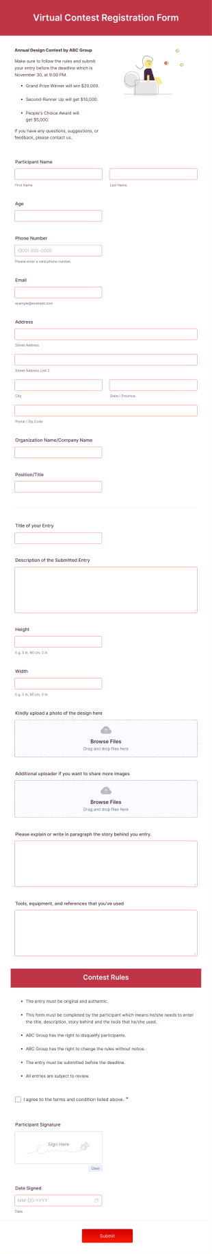 Virtual Contest Registration Form Template