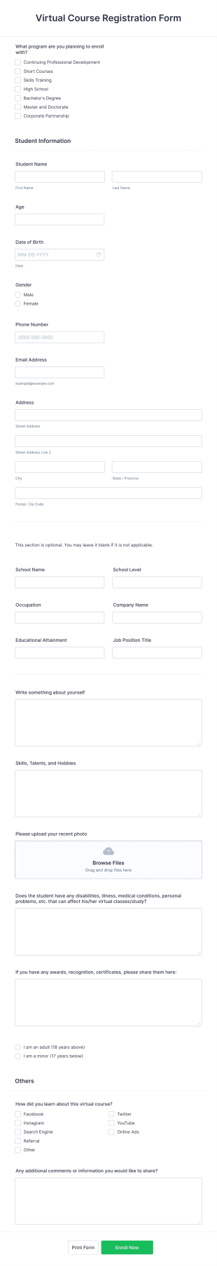 Virtual Course Registration Form Template