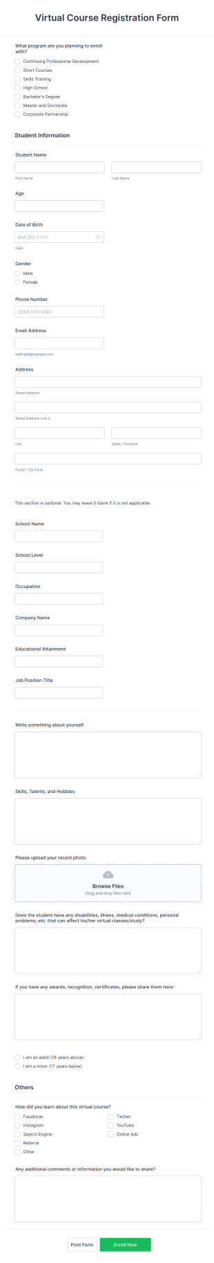 Virtual Course Registration Form Template