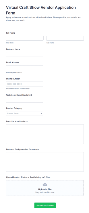 Virtual Craft Show Vendor Application Form Template