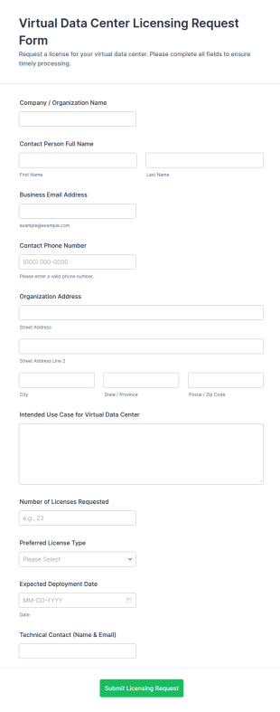 Virtual Data Center Licensing Request Form Template