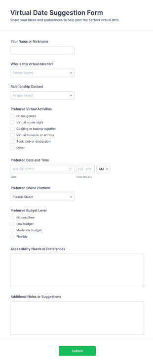 Virtual Date Suggestion Form Template