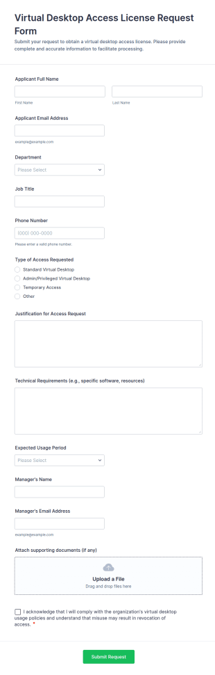 Virtual Desktop Access License Request Form Template