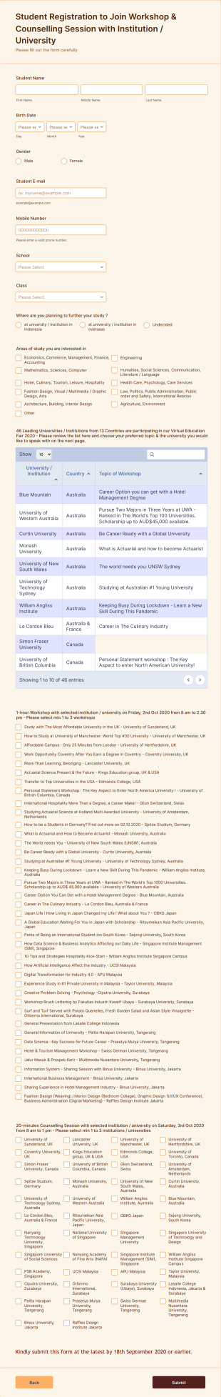 Virtual Education Fair Form Template
