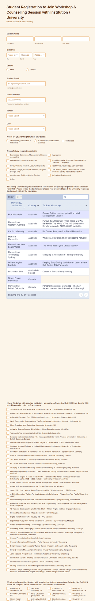Virtual Education Fair Form Template