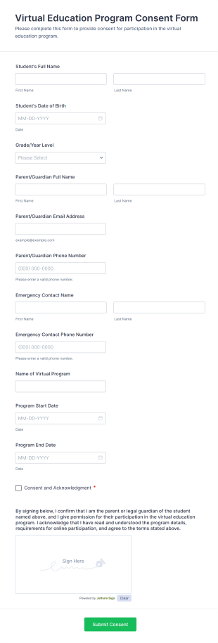 Virtual Education Program Consent Form Template