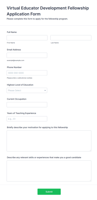 Virtual Educator Development Fellowship Application Form Template