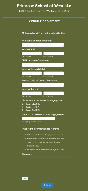 School Virtual Engagement Registration Form Template